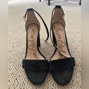 SAM EDELMAN Black Leather Suede Ankle Strap Block Heel Sandal Womens Size 9.5
